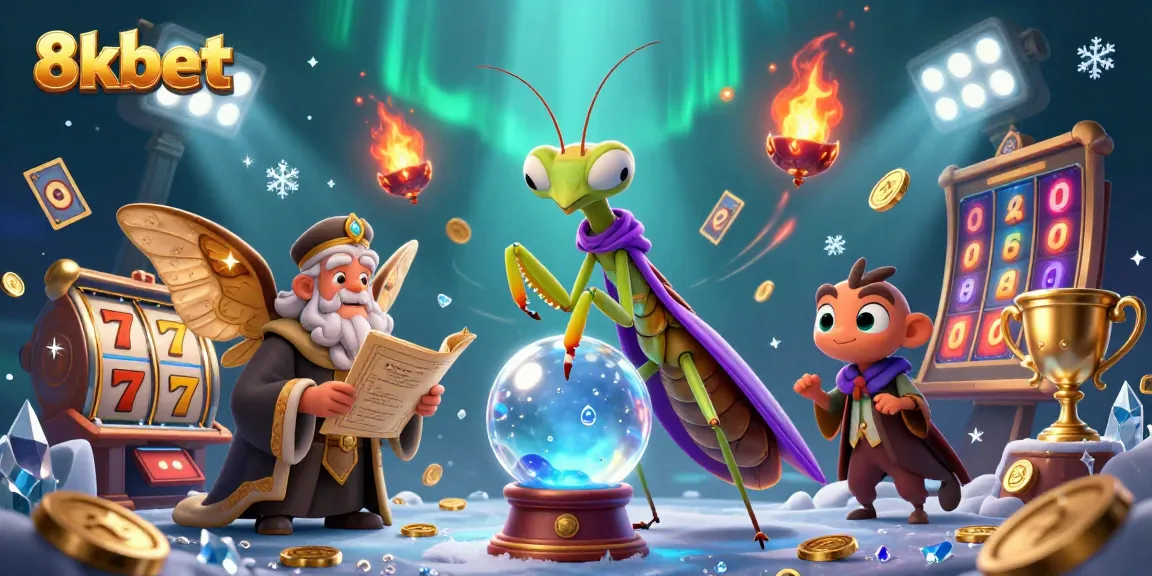 Experience the excitement of 8xbet with a vibrant 3D scene of a fortune teller and slot elements