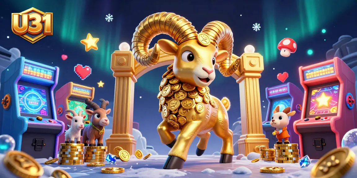 U31 promotes thrilling gameplay with a golden ram charging through dynamic casino elements.