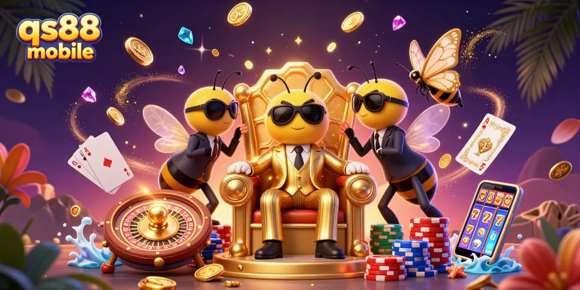 Experience the excitement of qs88 mobile's online gaming through a vibrant 3D casino scene.
