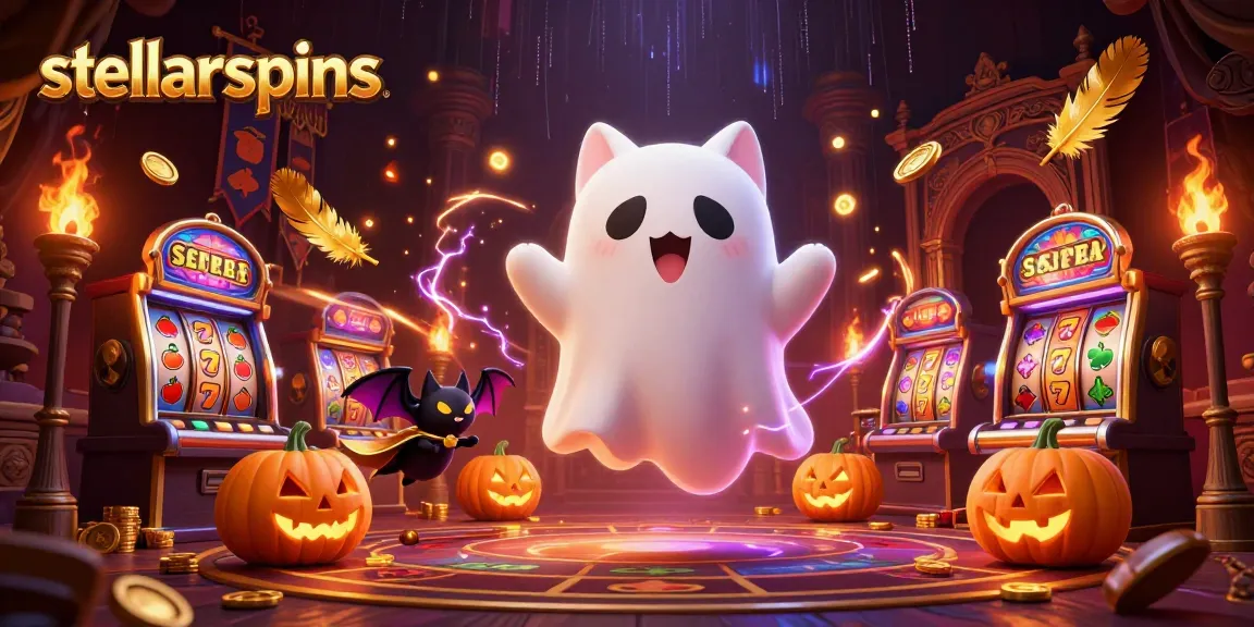 Experience stellarspins at the haunted casino with a friendly ghost cat and vibrant, engaging visuals.