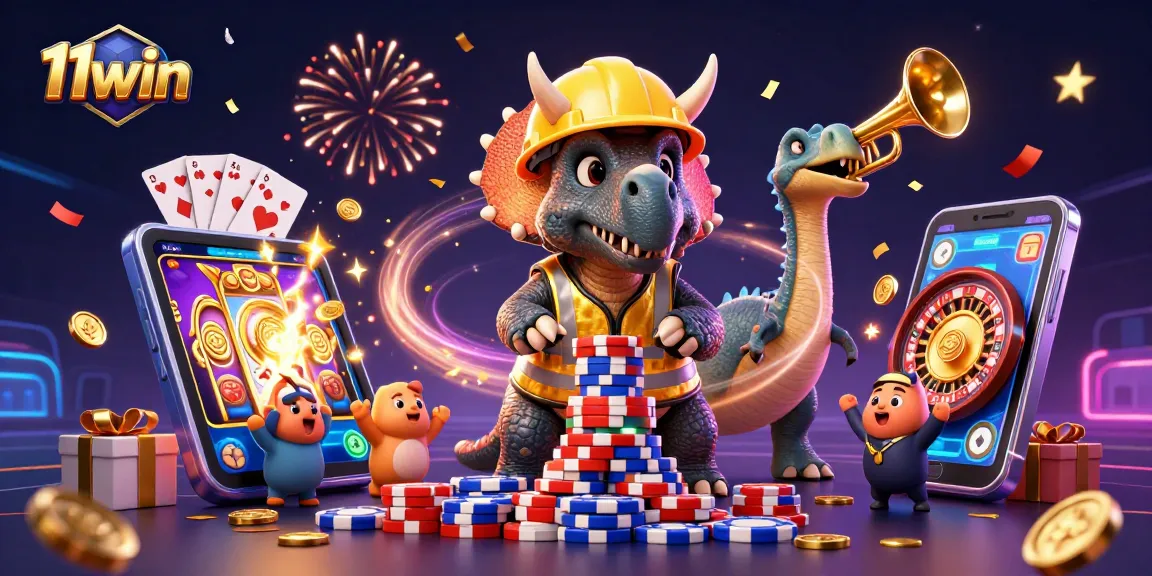 Celebrate your wins at 11win with this vibrant 3D casino illustration of joyful characters!