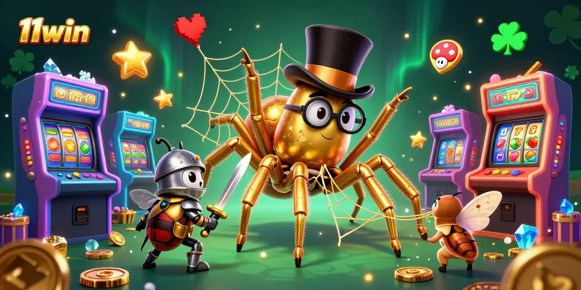 Immerse in 11win's golden casino adventure with vibrant characters and gaming excitement.