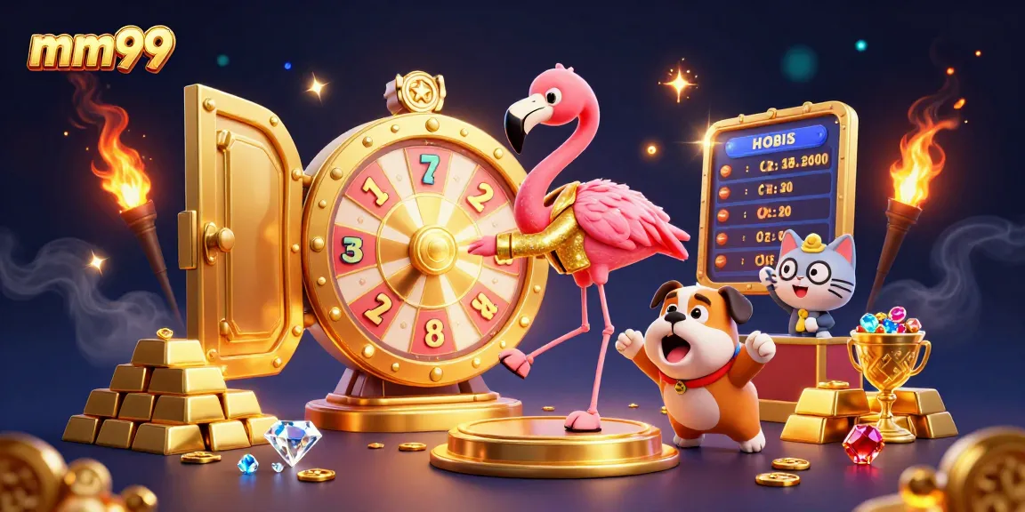 Spin the mm99 prize wheel with a 3D flamingo, excited bulldog, and sparkling treasures!