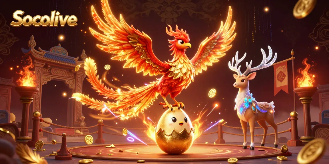 Socolive showcases a vibrant 3D illustration featuring a majestic phoenix and elements of sports betting.